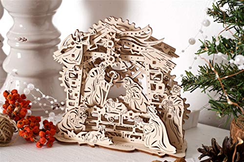 UGEARS Belén - Rompecabezas Mecánico 3D - Kits de Construcción de Artesanía en Madera - Juego de Pesebre de Madera - Rompecabezas de Navidad para Niños - Decoraciones Navideñas de Bricolaje - Idea