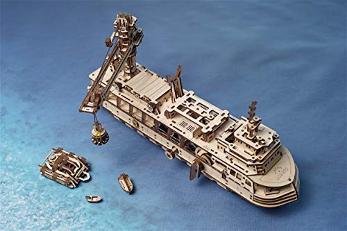 UGEARS maquetas para Construir para Adultos - Puzzle 3D Buque de investigación Modelo mecánico - Barcos de Madera para Montar - Rompecabezas Mecánico - Kits de construcción 3D de maquetas de Barcos