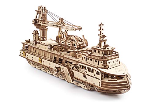 UGEARS maquetas para Construir para Adultos - Puzzle 3D Buque de investigación Modelo mecánico - Barcos de Madera para Montar - Rompecabezas Mecánico - Kits de construcción 3D de maquetas de Barcos