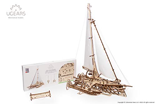 UGEARS Trimarán Merihobus - Puzzle 3D Modelo Mecánico de Madera DIY Maqueta para Construir el Barco