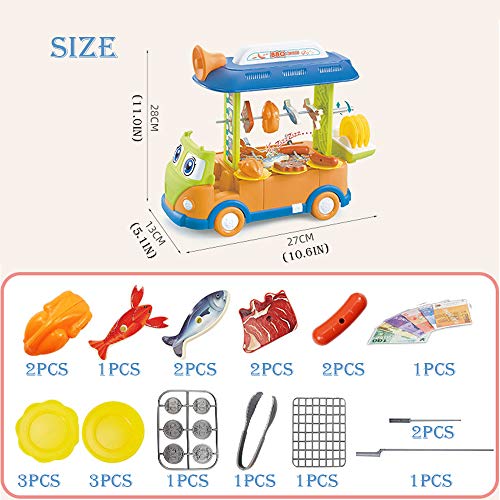 Ulalaza 23PCS Toy Bus Set Juego de simulación BBQ Truck Food Car Juguete Educativo de Aprendizaje para niños Niños Niñas