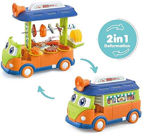 Ulalaza 23PCS Toy Bus Set Juego de simulación BBQ Truck Food Car Juguete Educativo de Aprendizaje para niños Niños Niñas