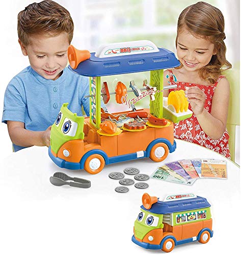 Ulalaza 23PCS Toy Bus Set Juego de simulación BBQ Truck Food Car Juguete Educativo de Aprendizaje para niños Niños Niñas