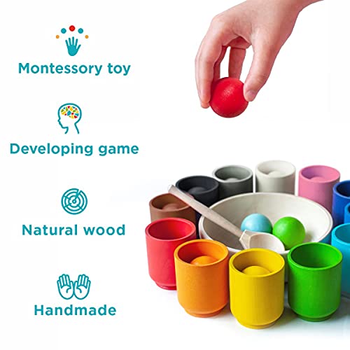 Ulanik Montessori - Juego de 12 bolas de madera para clasificar y clasificar los números de preescolar (35 mm)