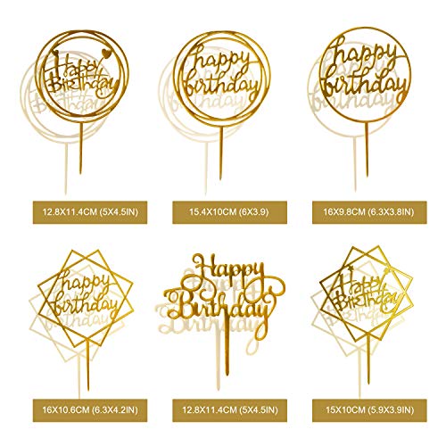 Ulikey Happy Birthday Cake Topper, 12 Piezas Oro Topper de Pastel de Cumpleaños, Acrílico Cupcake Topper de Magdalena Decoración de Tartas para Cumpleaños