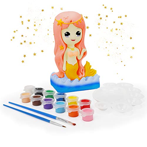 Ulikey Regalos para Niñas, Hucha Sirena para Pintar, Juguete Pintura de DIY, Kit Pintura y Accesorios Infantiles, Pinceles, Colores y Paleta, Regalos para Niñas Cumpleaños y Fiestas