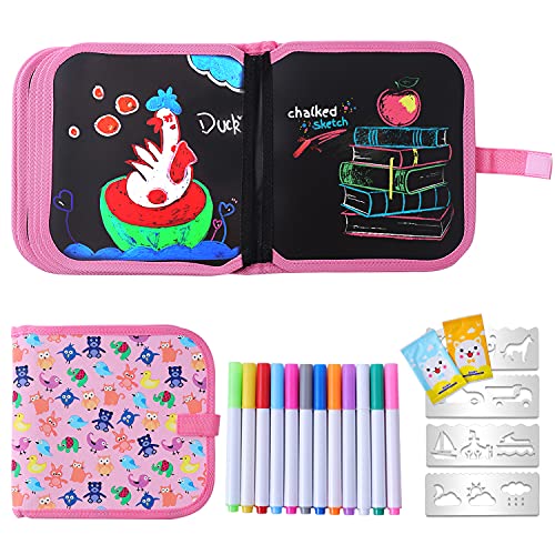 Ulikey Tabla de Dibujo Portátil para Niños, Tablero de Dibujo de Graffiti, Libros Blandos de Pizarra Reutilizable Borrable con 12 Plumas de Colores 14 Página (Animales)