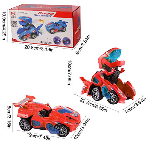 Ulikey Transformación Dinosaurio Coche, Coches de Dinosaurios Juguetes con luz LED Música, Robot de Coche Transformador de Dinosaurio para Juguetes para Regalos de Cumpleaños Niños Juguetes (Rojo)