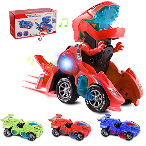 Ulikey Transformación Dinosaurio Coche, Coches de Dinosaurios Juguetes con luz LED Música, Robot de Coche Transformador de Dinosaurio para Juguetes para Regalos de Cumpleaños Niños Juguetes (Rojo)