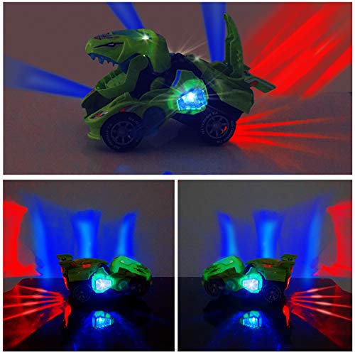 Ulikey Transformación Dinosaurio Coche, Coches de Dinosaurios Juguetes con luz LED Música, Robot de Coche Transformador de Dinosaurio para Juguetes para Regalos de Cumpleaños Niños Juguetes (Verde)