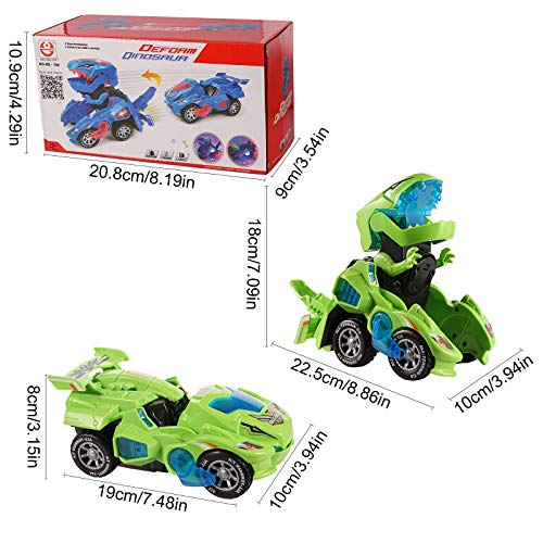 Ulikey Transformación Dinosaurio Coche, Coches de Dinosaurios Juguetes con luz LED Música, Robot de Coche Transformador de Dinosaurio para Juguetes para Regalos de Cumpleaños Niños Juguetes (Verde)