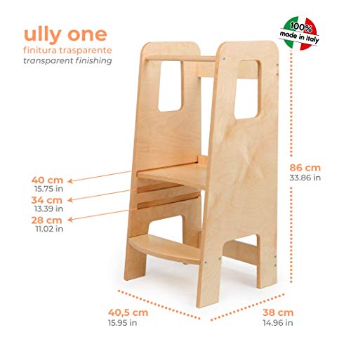 ully One by moblì® | La torre de aprendizaje antimanchas fabricada en Italia | Diseñada por expertos educadores siguiendo los principios Montessori | Torre de aprendizaje con estantes ajustables