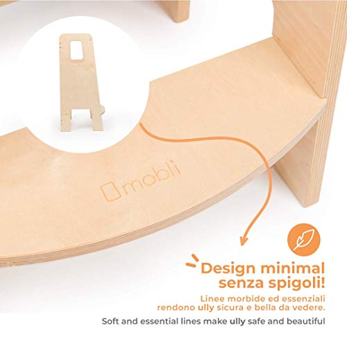 ully One by moblì® | La torre de aprendizaje antimanchas fabricada en Italia | Diseñada por expertos educadores siguiendo los principios Montessori | Torre de aprendizaje con estantes ajustables