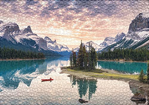 Ulmer Puzzleschmiede - Puzzle "La soledad": Puzzle de 1000 piezas - el solitario paisaje del lago Maligne en el Parque Nacional de Jasper en Canadá