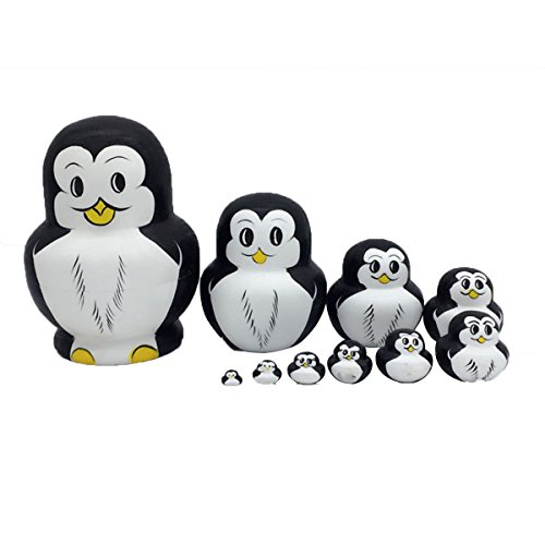 ultnice 10pcs Ruso Nesting Dolls matrioska Madera Pingüinos apilado juguete muñeca