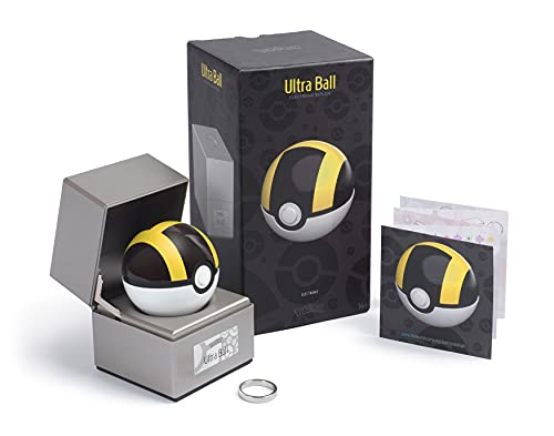 Ultra Ball Replica auténtica – Realista, electrónica, bola de poke fundida a troquel con bola y caja de exhibición Características de la luz de The Wand Company – Producto oficial de Pokemon