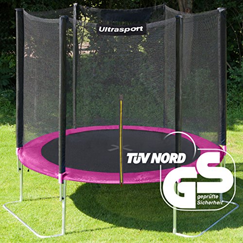 Ultrasport Cama elástica de jardín Uni-Jump Trampolín Infantil, certificación Intertek GS, con Superficie de Salto, Red de Seguridad, Unisex Niños, Rosa, 251 cm