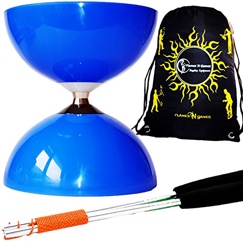 Unbekannt Big Top Jumbo Rodamientos Juego de diábolo (diábolo Diabolo) + Diablo Palos de Aluminio, Cuerda para diábolo + Bolsa de Viaje, Big Top Diabolo Kugellager, Azul