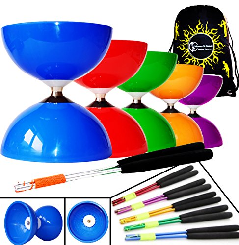 Unbekannt Big Top Jumbo Rodamientos Juego de diábolo (diábolo Diabolo) + Diablo Palos de Aluminio, Cuerda para diábolo + Bolsa de Viaje, Big Top Diabolo Kugellager, Azul