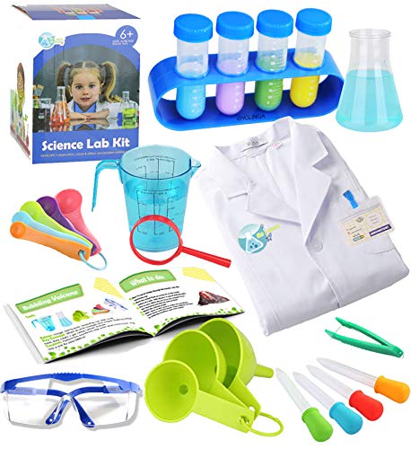 UNGLINGA Laboratorio de Quimica Kit Ciencias Niños con Bata de Laboratorio Juguetes Kit de Experimentos Científicos Disfraces y Juguetes de rol de Regalo Educativos con para Niños Niñas de 5-11 años