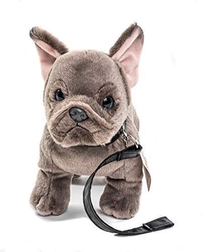 Uni-Toys - Bulldog francés con Correa - 26 cm (Longitud) - Perro, Mascota - Peluche de Peluche Gris HT-30145