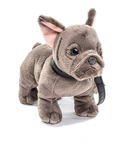 Uni-Toys - Bulldog francés con Correa - 26 cm (Longitud) - Perro, Mascota - Peluche de Peluche Gris HT-30145