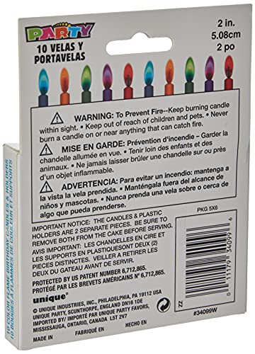 Unique Party Paquete de 10 Velas de cumpleaños y portavelas con Llama Colorida (34099) , Modelos/colores Surtidos, 1 Unidad