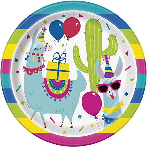 Unique Party - Platos de Papel - 23 cm - Diseño de Cumpleaños de Llama - Paquete de 8 (73225)