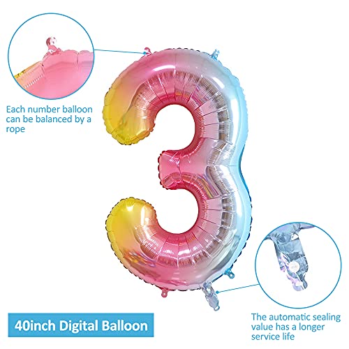 Unisun Globos numéricos, 101,6 cm grandes arco iris número 3 Foil Mylar helio globos para fiesta de cumpleaños decoración