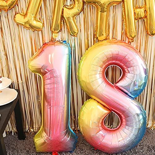 Unisun Globos numéricos, 101,6 cm grandes arco iris número 3 Foil Mylar helio globos para fiesta de cumpleaños decoración