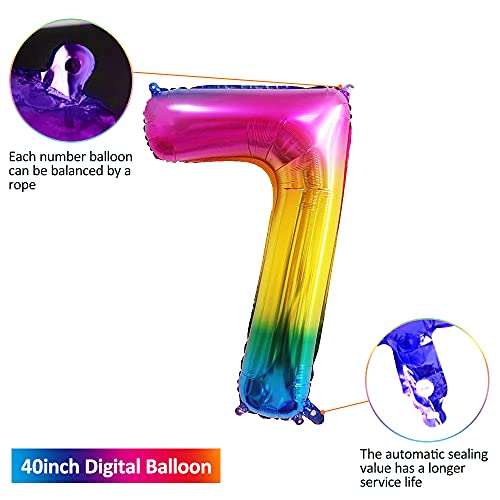 Unisun Globos numéricos, globos grandes de helio de Mylar con número 7 de arco iris para decoración de fiesta de cumpleaños (40 pulgadas)