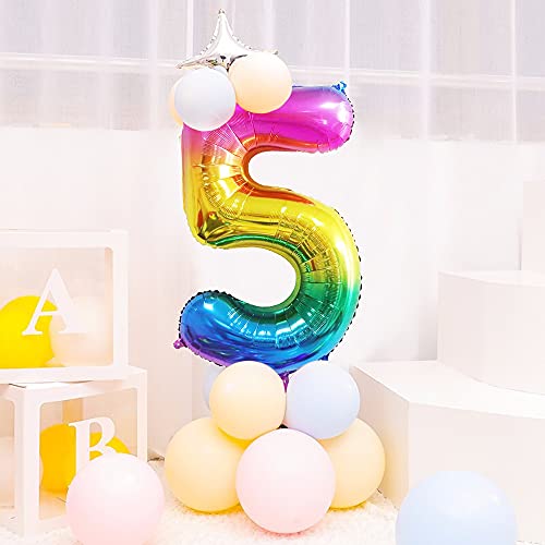 Unisun Globos numéricos, globos grandes de helio de Mylar con número 7 de arco iris para decoración de fiesta de cumpleaños (40 pulgadas)