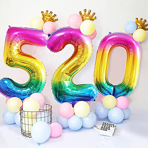 Unisun Globos numéricos, globos grandes de helio de Mylar con número 7 de arco iris para decoración de fiesta de cumpleaños (40 pulgadas)