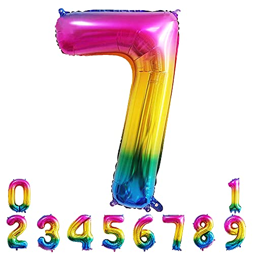 Unisun Globos numéricos, globos grandes de helio de Mylar con número 7 de arco iris para decoración de fiesta de cumpleaños (40 pulgadas)