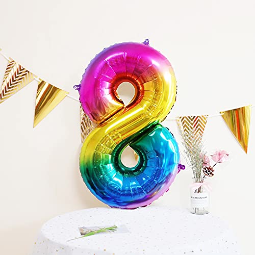 Unisun Globos numéricos, globos grandes de helio de Mylar con número 7 de arco iris para decoración de fiesta de cumpleaños (40 pulgadas)