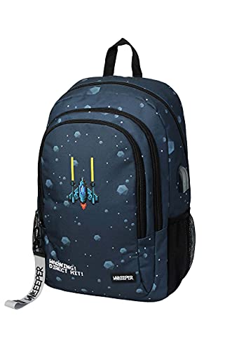 Unkeeper Gaming - Mochila Escolar y de Deporte, Teclado Gamer y Ratón incluidos, Puerto USB y Toma para Cascos, 3 Compartimentos, Panel Reforzado y Tirantes Traseros Acolchados. Dim: 44 x 33 x 14 cm