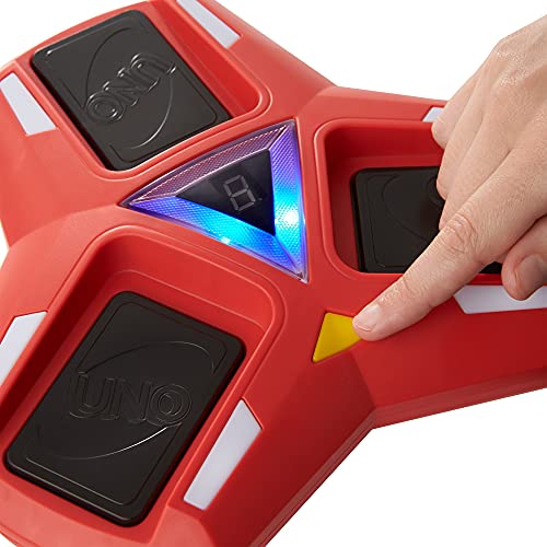 ​UNO Triple Play Card Game with Card-Holder Unit with Lights & Sounds & 112 Cards, Kid, Teen & Adult Game Night Gift Ages 7 Years & Older