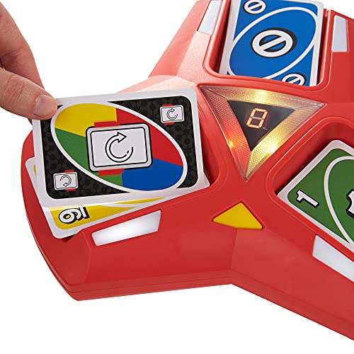 ​UNO Triple Play Card Game with Card-Holder Unit with Lights & Sounds & 112 Cards, Kid, Teen & Adult Game Night Gift Ages 7 Years & Older