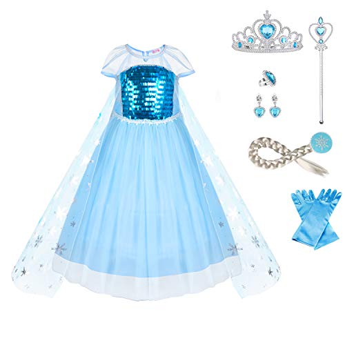 URAQT Disfraz de Elsa Anna para Niñas, Disfraz de Elsa Disfraz de Princesa, para Fiesta de Disfraces de Cosplay, Bodas, Halloween