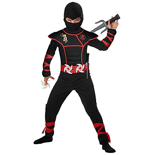 URAQT Disfraz de Ninja, Disfraz para Niños con Diseño Ninja, Mono de Superhéroe de Cosplay ​para Niños, Disfraz Infantil para Fiesta, Carnaval, Halloween (Rojo Negro)