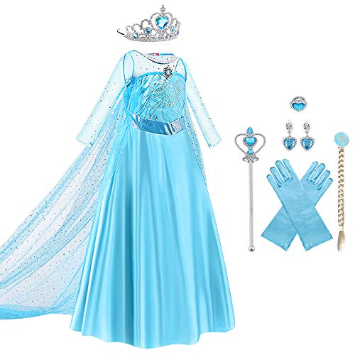 URAQT Disfraz de Princesa Elsa, Traje del Vestido Traje de Princesa de la Nieve Vestido Infantil Disfraz de Princesa de Niñas para a Cumpleaños Navidad Halloween