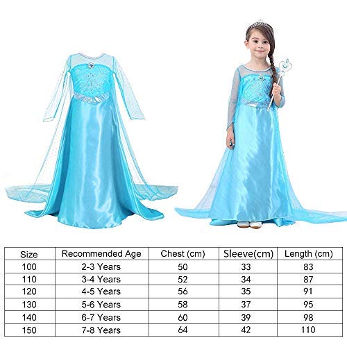 URAQT Disfraz de Princesa Elsa, Traje del Vestido, Traje de Princesa de la Nieve Vestido Infantil Disfraz de Princesa de Niñas para Halloween Traje Fiesta Cosplay