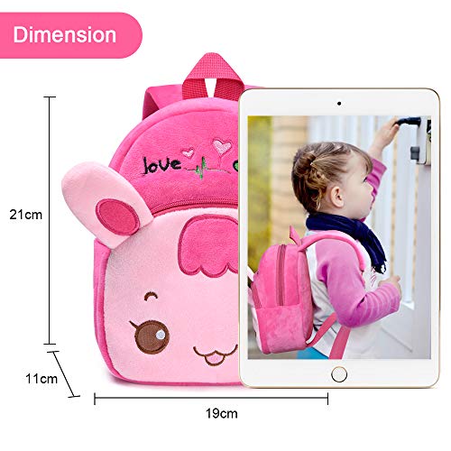 URAQT Mochila Infantil, Toddler Kids Mochila Escolar, Suave Mochila de Felpa de Conejito Rosa, Mochila Linda Guardería para Niñas de 1 a 3 Años