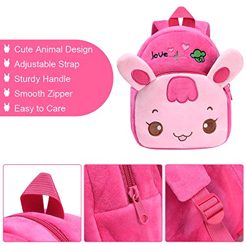 URAQT Mochila Infantil, Toddler Kids Mochila Escolar, Suave Mochila de Felpa de Conejito Rosa, Mochila Linda Guardería para Niñas de 1 a 3 Años