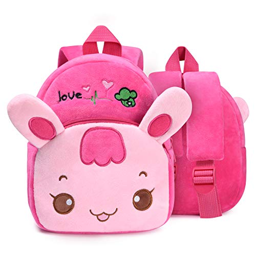 URAQT Mochila Infantil, Toddler Kids Mochila Escolar, Suave Mochila de Felpa de Conejito Rosa, Mochila Linda Guardería para Niñas de 1 a 3 Años