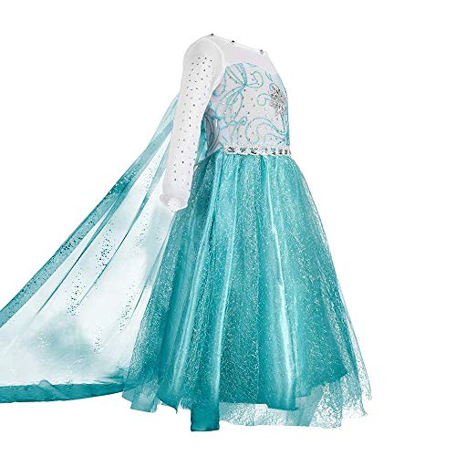 URAQT Vestido de Elsa, Disfraz de Princesa Elsa con Varita Corona Accesorios, Vestido de Cosplay de Niñas para Carnaval, Halloween y la Fiesta de Cumpleaños