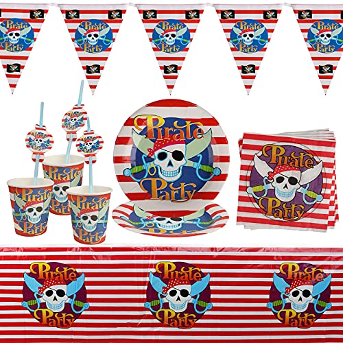 Vajilla de Fiesta de Cumpleaños,Decoración de Mesa de Cumpleaños de Pirata para Niños,Juego de Vajilla con Tema Pirata,Accesorios de Fiesta,para Decoración de Fiesta de Cumpleaños,Halloween Decoracion