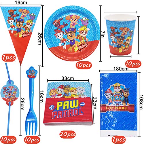 Vajilla de Fiestas Paw Dog Patrol Cumpleaños Decorar Suministros de Fiesta reutilizable Platos Servilletas Tazas Tenedores Pajitas Mantel Pancarta 62 Piezas