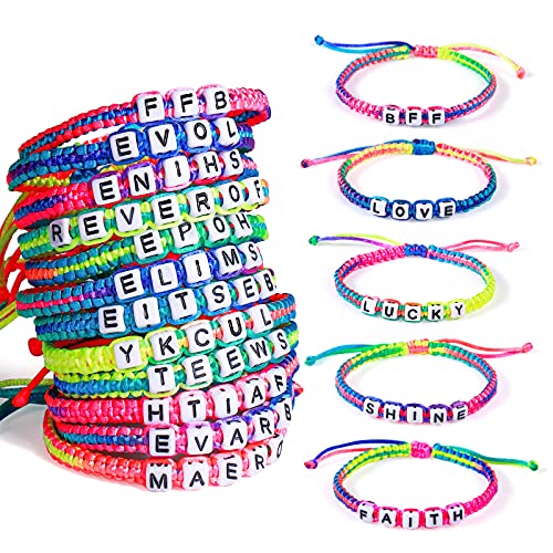 Vamei 12 Piezas Pulsera Amistad Niña Pulsera Trenzada Niño Pulsera Niña con Letras Joyería Niña Amistad Pulsera para Niña Regalo de Cumpleaños de Fiesta (Color Aleatorio)