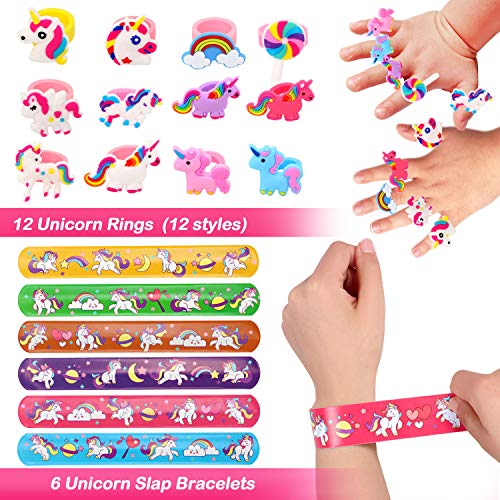 vamei 60 Piezas Artículos de Fiesta Unicornio Cumpleaños Relleno Piñatas Unicornio Pulseras Bofetada Diadema Anillos Collares Tatuajes Temporales Sellos Regalos Cumpleaños para Infantiles Niños Niñas